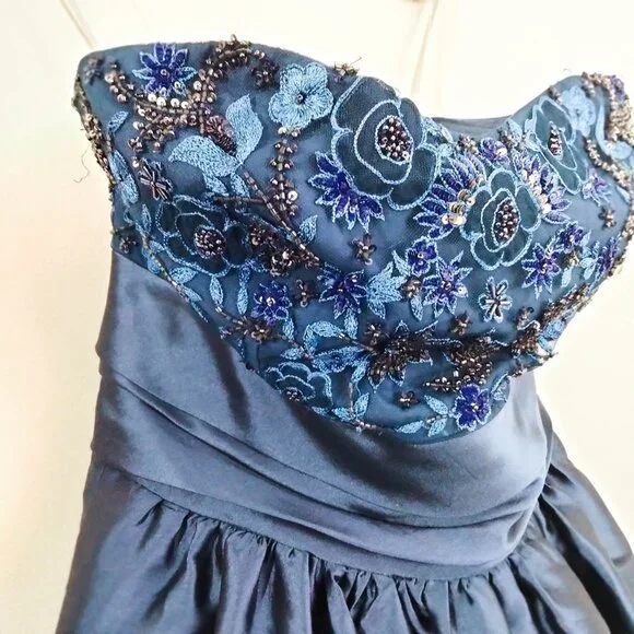 Marchesa Notte Strapless Navy Sequin Embellished Mikado Gown 6 - Picture 7 of 14